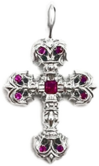 Chrome Hearts 18K White Gold Pink Saph Filigree Cross Charm Pendant