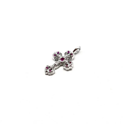 Chrome Hearts 18K White Gold Pink Saph Filigree Cross Charm Pendant