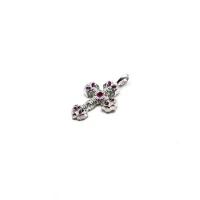 Chrome Hearts 18K White Gold Pink Saph Filigree Cross Charm Pendant