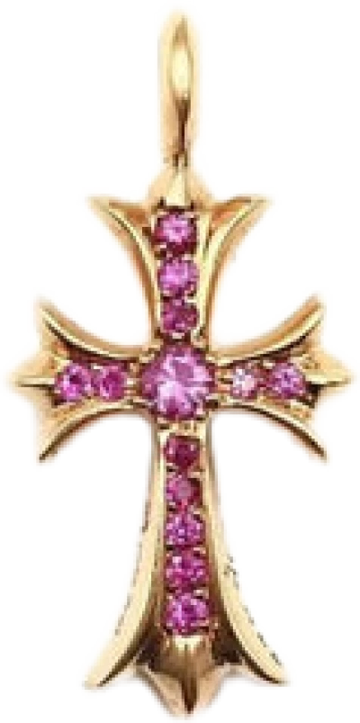 Chrome Hearts 22K Gold Pink Saph Tiny Cross Charm Pendant