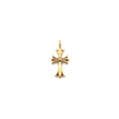 Chrome Hearts 22K Gold Pink Saph Tiny Cross Charm Pendant