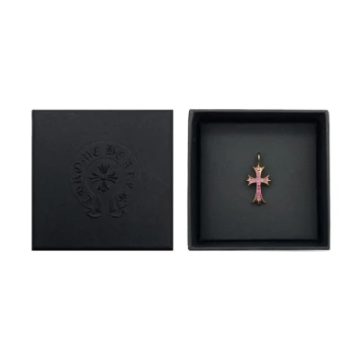 Chrome Hearts 22K Gold Pink Saph Tiny Cross Charm Pendant