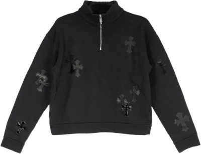 Chrome Hearts Black Patent Leather Cross Half Zip Sweatshirt