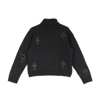 Chrome Hearts Black Patent Leather Cross Half Zip Sweatshirt