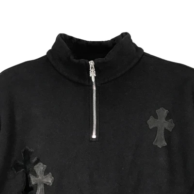 Chrome Hearts Black Patent Leather Cross Half Zip Sweatshirt