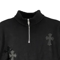 Chrome Hearts Black Patent Leather Cross Half Zip Sweatshirt