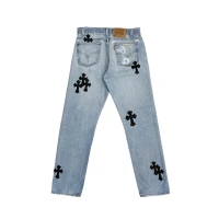 Chrome Hearts Levi's 505 Black Cross Patch Light Blue Jeans