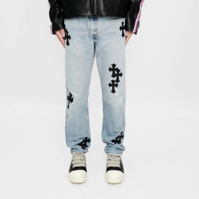 Chrome Hearts Levi's 505 Black Cross Patch Light Blue Jeans