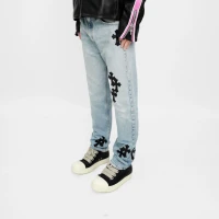 Chrome Hearts Levi's 505 Black Cross Patch Light Blue Jeans