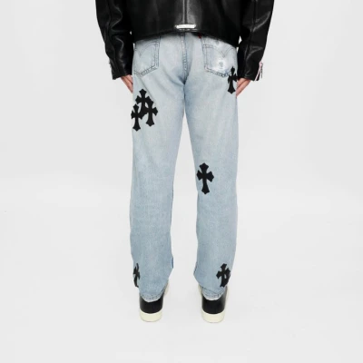 Chrome Hearts Levi's 505 Black Cross Patch Light Blue Jeans