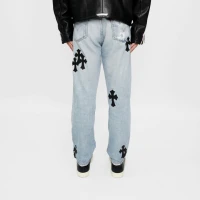 Chrome Hearts Levi's 505 Black Cross Patch Light Blue Jeans