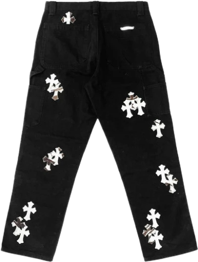 Chrome Hearts White&Zebra Cross Patch Double Knee Carpenter Pants