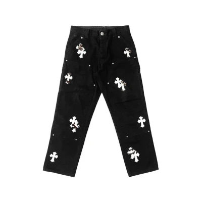 Chrome Hearts White&Zebra Cross Patch Double Knee Carpenter Pants Chrome Hearts White&Zebra Cross Patch Double Knee Carpenter Pants