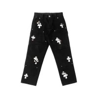 Chrome Hearts White&Zebra Cross Patch Double Knee Carpenter Pants Chrome Hearts White&Zebra Cross Patch Double Knee Carpenter Pants