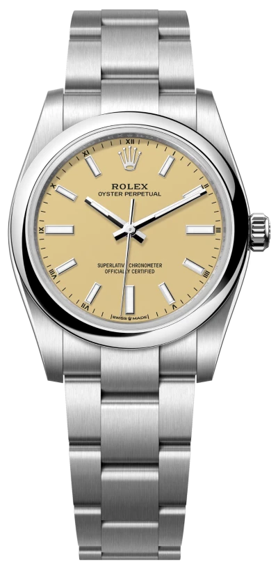 Rolex Oyster Perpetual 34 mm Oystersteel Beige Dial 124200
