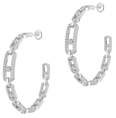 Серьги-кольца Move Link MM из белого золота с бриллиантами (средняя модель)