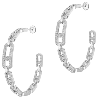Серьги-кольца Move Link MM из белого золота с бриллиантами (средняя модель)