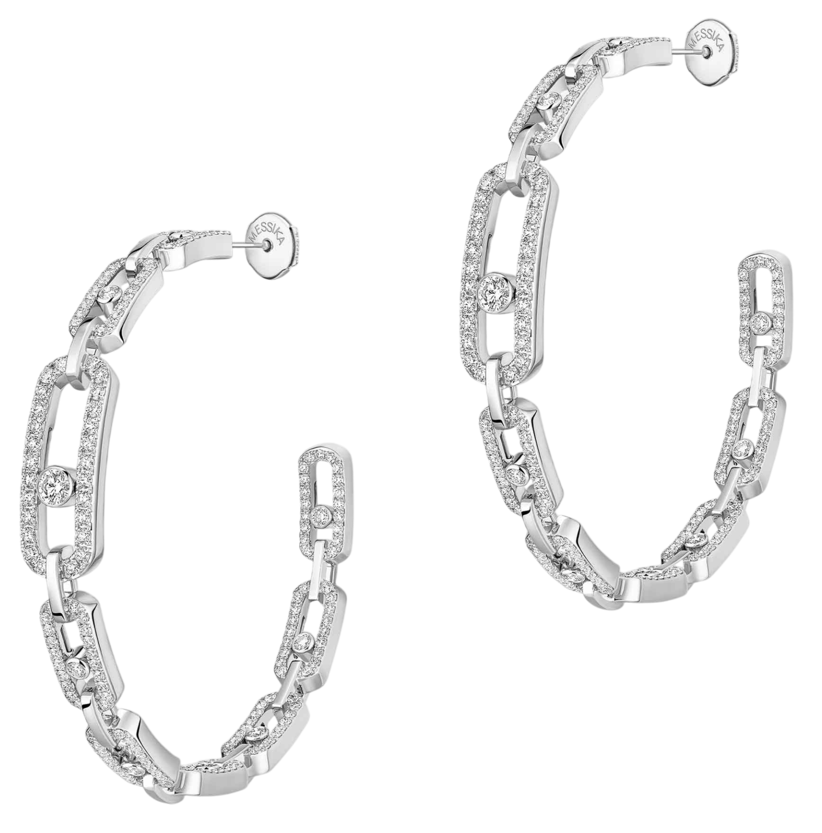 Серьги-кольца Move Link MM из белого золота с бриллиантами (средняя модель) Серьги-кольца Move Link MM из белого золота с бриллиантами (средняя модель)