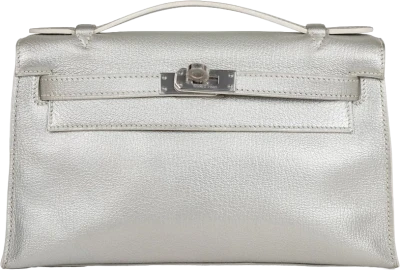 Vintage Hermes Kelly Pochette Silver Metallic Chevre Palladium Hardware Vintage Hermes Kelly Pochette Silver Metallic Chevre Palladium Hardware