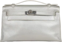 Vintage Hermes Kelly Pochette Silver Metallic Chevre Palladium Hardware Vintage Hermes Kelly Pochette Silver Metallic Chevre Palladium Hardware