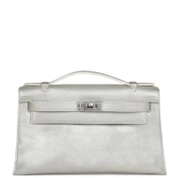 Vintage Hermes Kelly Pochette Silver Metallic Chevre Palladium Hardware Vintage Hermes Kelly Pochette Silver Metallic Chevre Palladium Hardware