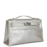 Vintage Hermes Kelly Pochette Silver Metallic Chevre Palladium Hardware Vintage Hermes Kelly Pochette Silver Metallic Chevre Palladium Hardware