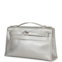 Vintage Hermes Kelly Pochette Silver Metallic Chevre Palladium Hardware Vintage Hermes Kelly Pochette Silver Metallic Chevre Palladium Hardware