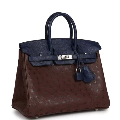 Hermes Bi-Color Birkin 25 Rouge Sellier and Bleu Saphir Ostrich Palladium Hardware Hermes Bi-Color Birkin 25 Rouge Sellier and Bleu Saphir Ostrich Palladium Hardware