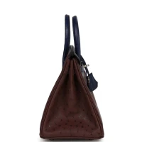 Hermes Bi-Color Birkin 25 Rouge Sellier and Bleu Saphir Ostrich Palladium Hardware Hermes Bi-Color Birkin 25 Rouge Sellier and Bleu Saphir Ostrich Palladium Hardware