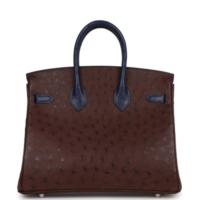 Hermes Bi-Color Birkin 25 Rouge Sellier and Bleu Saphir Ostrich Palladium Hardware Hermes Bi-Color Birkin 25 Rouge Sellier and Bleu Saphir Ostrich Palladium Hardware
