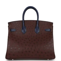 Hermes Bi-Color Birkin 25 Rouge Sellier and Bleu Saphir Ostrich Palladium Hardware Hermes Bi-Color Birkin 25 Rouge Sellier and Bleu Saphir Ostrich Palladium Hardware
