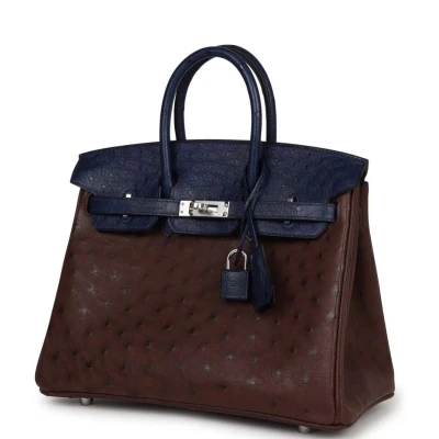 Hermes Bi-Color Birkin 25 Rouge Sellier and Bleu Saphir Ostrich Palladium Hardware Hermes Bi-Color Birkin 25 Rouge Sellier and Bleu Saphir Ostrich Palladium Hardware