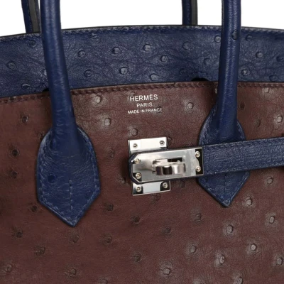 Hermes Bi-Color Birkin 25 Rouge Sellier and Bleu Saphir Ostrich Palladium Hardware Hermes Bi-Color Birkin 25 Rouge Sellier and Bleu Saphir Ostrich Palladium Hardware