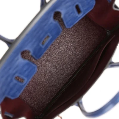 Hermes Bi-Color Birkin 25 Rouge Sellier and Bleu Saphir Ostrich Palladium Hardware Hermes Bi-Color Birkin 25 Rouge Sellier and Bleu Saphir Ostrich Palladium Hardware