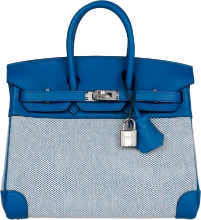 Hermes Birkin 25 Bleu Bill Toile H and Bleu France Swift Palladium Hardware Hermes Birkin 25 Bleu Bill Toile H and Bleu France Swift Palladium Hardware