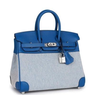 Hermes Birkin 25 Bleu Bill Toile H and Bleu France Swift Palladium Hardware Hermes Birkin 25 Bleu Bill Toile H and Bleu France Swift Palladium Hardware
