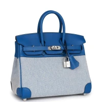Hermes Birkin 25 Bleu Bill Toile H and Bleu France Swift Palladium Hardware Hermes Birkin 25 Bleu Bill Toile H and Bleu France Swift Palladium Hardware