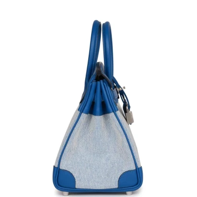 Hermes Birkin 25 Bleu Bill Toile H and Bleu France Swift Palladium Hardware Hermes Birkin 25 Bleu Bill Toile H and Bleu France Swift Palladium Hardware