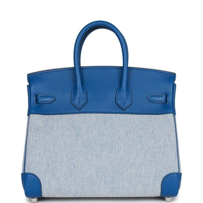 Hermes Birkin 25 Bleu Bill Toile H and Bleu France Swift Palladium Hardware Hermes Birkin 25 Bleu Bill Toile H and Bleu France Swift Palladium Hardware