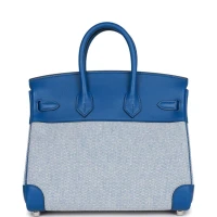 Hermes Birkin 25 Bleu Bill Toile H and Bleu France Swift Palladium Hardware Hermes Birkin 25 Bleu Bill Toile H and Bleu France Swift Palladium Hardware