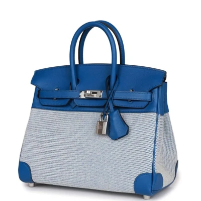 Hermes Birkin 25 Bleu Bill Toile H and Bleu France Swift Palladium Hardware Hermes Birkin 25 Bleu Bill Toile H and Bleu France Swift Palladium Hardware