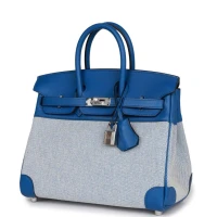 Hermes Birkin 25 Bleu Bill Toile H and Bleu France Swift Palladium Hardware Hermes Birkin 25 Bleu Bill Toile H and Bleu France Swift Palladium Hardware