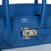 Hermes Birkin 25 Bleu Bill Toile H and Bleu France Swift Palladium Hardware Hermes Birkin 25 Bleu Bill Toile H and Bleu France Swift Palladium Hardware