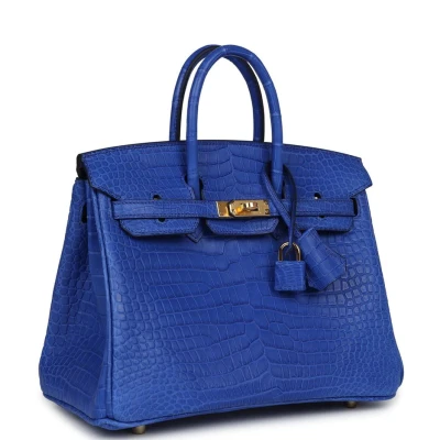 Hermes Birkin 25 Bleu Royal Matte Porosus Crocodile Gold Hardware Hermes Birkin 25 Bleu Royal Matte Porosus Crocodile Gold Hardware