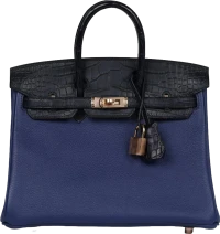Hermes Birkin 25 Bleu Saphir Taurillion Novillo and Bleu Marine Matte Alligator Touch Rose Gold Hardware Hermes Birkin 25 Bleu Saphir Taurillion Novillo and Bleu Marine Matte Alligator Touch Rose Gold Hardware