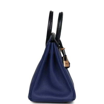 Hermes Birkin 25 Bleu Saphir Taurillion Novillo and Bleu Marine Matte Alligator Touch Rose Gold Hardware Hermes Birkin 25 Bleu Saphir Taurillion Novillo and Bleu Marine Matte Alligator Touch Rose Gold Hardware