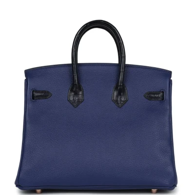 Hermes Birkin 25 Bleu Saphir Taurillion Novillo and Bleu Marine Matte Alligator Touch Rose Gold Hardware Hermes Birkin 25 Bleu Saphir Taurillion Novillo and Bleu Marine Matte Alligator Touch Rose Gold Hardware