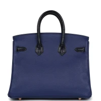 Hermes Birkin 25 Bleu Saphir Taurillion Novillo and Bleu Marine Matte Alligator Touch Rose Gold Hardware Hermes Birkin 25 Bleu Saphir Taurillion Novillo and Bleu Marine Matte Alligator Touch Rose Gold Hardware