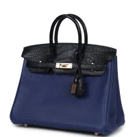 Hermes Birkin 25 Bleu Saphir Taurillion Novillo and Bleu Marine Matte Alligator Touch Rose Gold Hardware Hermes Birkin 25 Bleu Saphir Taurillion Novillo and Bleu Marine Matte Alligator Touch Rose Gold Hardware