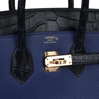 Hermes Birkin 25 Bleu Saphir Taurillion Novillo and Bleu Marine Matte Alligator Touch Rose Gold Hardware Hermes Birkin 25 Bleu Saphir Taurillion Novillo and Bleu Marine Matte Alligator Touch Rose Gold Hardware